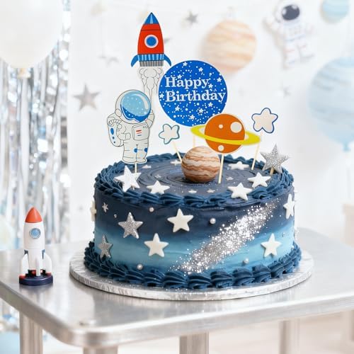10 sets of astronaut theme birthday cake decorations - astronaut rocket planet cake decoration material package - suitable for baby and children's space birthday party supplies