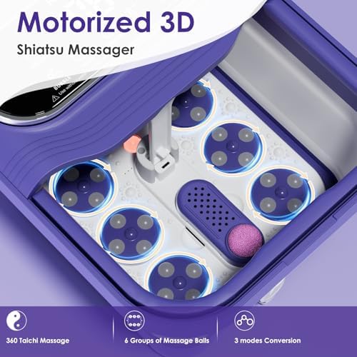 Ranjova Foot Spa Electric Rotary Massage, Collapsible Foot Bath with Heat, Bubble Jets,Temp Control, and 24 Motorized Shiatsu Massage Balls, Pedicure Foot Spa for Feet Relaxation (Blue)