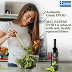 M.G. PAPPAS High Polyphenol Rich Lime Infused Olive Oil Extra Virgin - Over 500mg/kg - Unfiltered Cold Pressed Greek EVOO - Award Winning - Cooking Lime Oil – 12.7 Oz 375ml