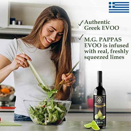 M.G. PAPPAS High Polyphenol Rich Lime Infused Olive Oil Extra Virgin - Over 500mg/kg - Unfiltered Cold Pressed Greek EVOO - Award Winning - Cooking Lime Oil – 12.7 Oz 375ml