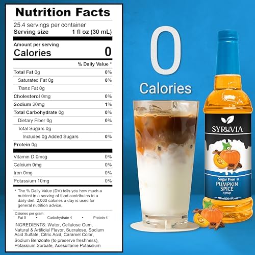 Syruvia Sugar Free Pumpkin Spice Coffee Syrup, Flavored Syrup for Drinks, Lattes, and Desserts – 25.4 fl oz, With Pump