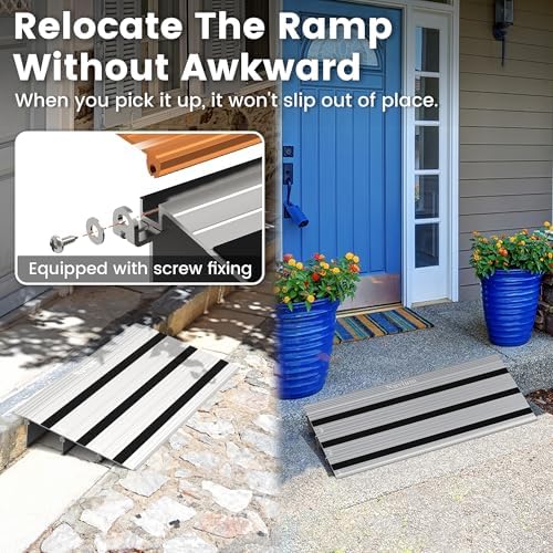 4"H x 34"L Door Threshold Ramp with Fixable Screws, Stable Portable Aluminum Ramp for Wheelchairs, Walkers, Scooters, and Power Chairs