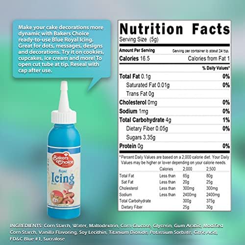 Blue Cookie Icing - Ready to Use Royal Icing for Cookies - Decorating Squeeze Bottles with Piping Tube For Cookies, Cakes, Cupcakes and Treats - 3.7 oz. - Baker’s Choice