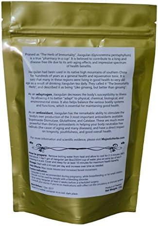 Jiaogulan Tea (Gynostemma Pentaphyllum) by Majestic Herbs | Organically Grown Loose Leaf Tea | Caffeine-Free | Fair-Trade |100g