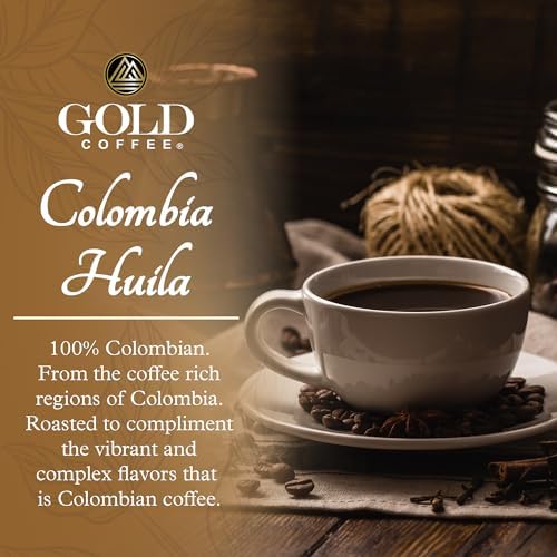 Gold Coffee | Premium Colombia Huila, Medium Roast, Whole Bean | 100% Colombian Coffee, 1 lb.