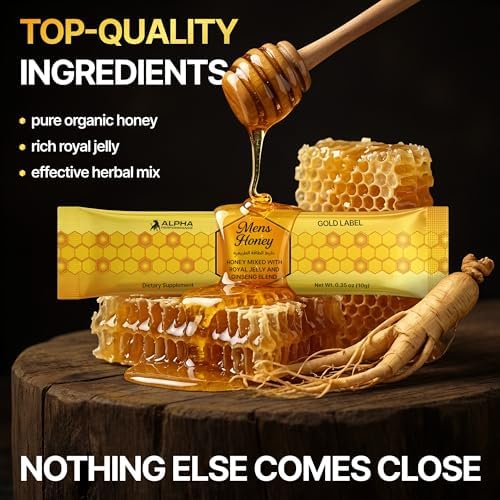 Mens Gold Honey - Royal Jelly Honey for Men, Extra Strength Quality, Herbal Superfood Mix - Raw & Natural Energy & Power Supplement, No Added Sugar - 24 Individual Packets, 10g