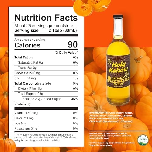 Holy Kakow Cafe Organic Orange Syrup - Orange Syrup, Coffee Syrup, Organic Syrup for Coffee, Orange Syrup for Coffee, Add to Latte, Cocktail and Shake, Real Food Ingredients, Specific Flavor - 750ml