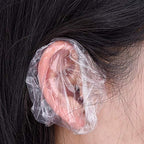 Outus 100 Pack Clear Disposable Ear Covers Plastic Waterproof Ear Protectors for Shower, Hair Dye, Bathing