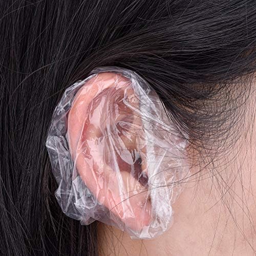 Outus 100 Pack Clear Disposable Ear Covers Plastic Waterproof Ear Protectors for Shower, Hair Dye, Bathing