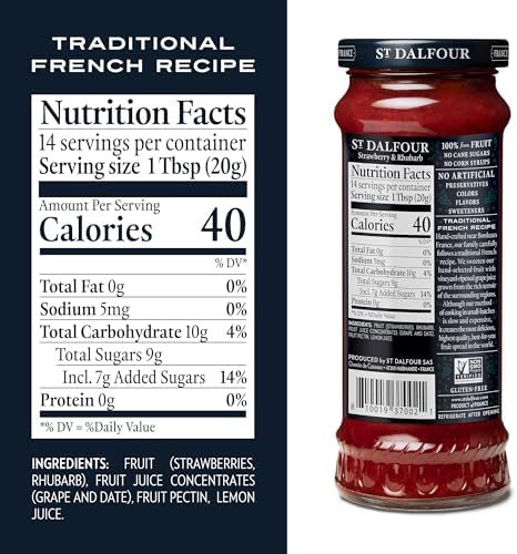 St. Dalfour Strawberry & Rhubarb and French Grape Fruit Spread Bundle, 10 oz Each - 100% from Fruit, No Artificial Ingredients, All Natural