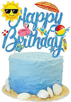 Summer Beach Cake Topper Swimming Pool Birthday Cake Pick Hawaii Beach Happy Birthday Cake Decor Tropical Surfing Party Decorations for Summer Holiday Theme Baby Shower Supplies