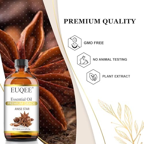 EUQEE Anise Star Essential Oil 4oz / 118ML Large Capacity Anise Star Essential Oil Pure & Premium Essential Oil with Glass Dropper for Candle Soap Making, Diffusers