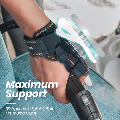 CURECARE New Upgraded 2 in 1 Thumb Brace, Removable Thumb Spica Splint Left Right Hand with 3 Level Stability, Reversible Thumb Support for CMC, De Quervain’s Tendonitis, Trigger Thumb (S/M, Black)