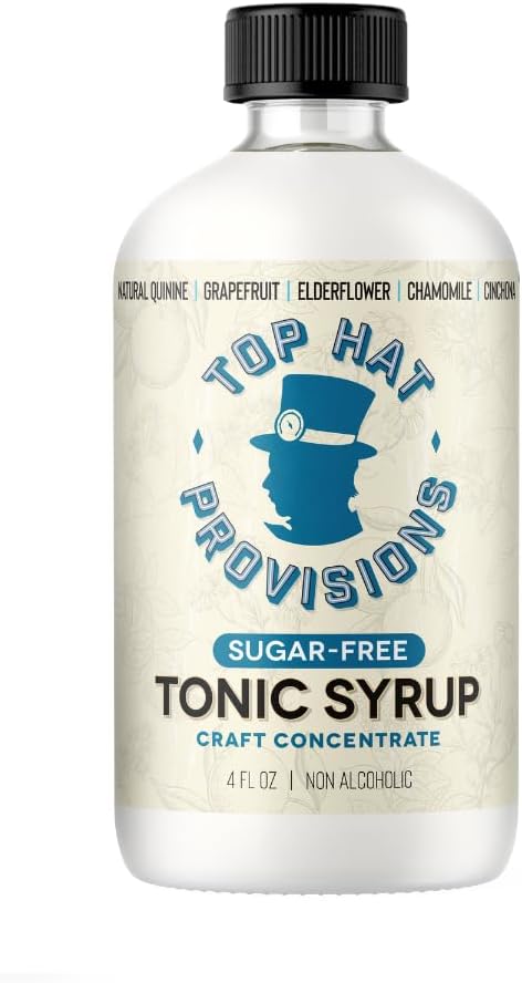 Top Hat Keto Sugar Free Elderflower Tonic Syrup & Quinine Concentrate - Naturally Sweetened with Monk Fruit - Craft Soda Mixer for Skinny Cocktail Drinks - Just Add Seltzer Water - 4oz Bottle