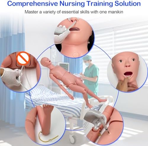 Mannequin Full Body 5.2ft Life Size Patient Human Model Multifunction Demonstration Mannequin Nursing Training Manikin for Patient Care & EMT Practice, Durable PVC for Teaching Pratice