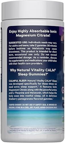 Natural Vitality SLEEP Gummies, Magnesium Supplement With Melatonin and L-Theanine, Vegan, Gluten Free, Helps the Body Ease Into Sleep, Blueberry Pomegranate 120 Count