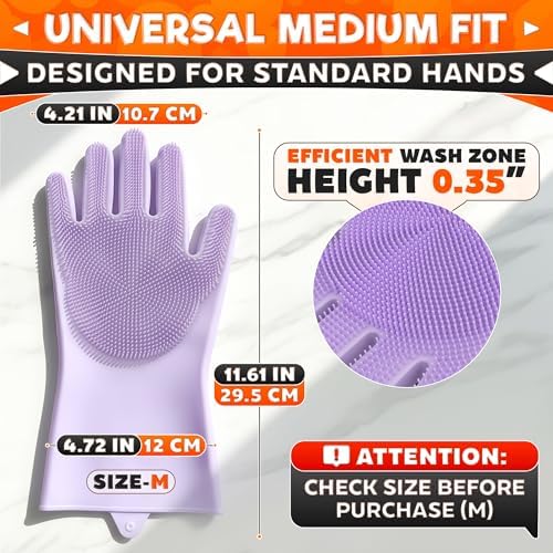 ALPENKOK Silicone Dish Gloves with Scrubbers – Thick Tear-Resistant Dishwashing Gloves – Long-Lasting | Household Use