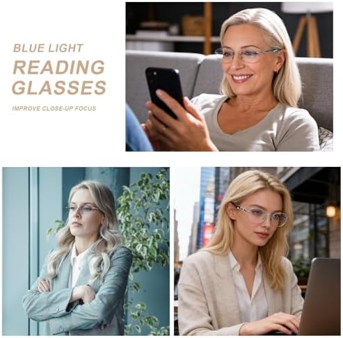 AQWANO Rimless Reading Glasses Women Blue Light Blocking, Fashion Designer with UV400 Protect Clear Lens Pattern Frame Ladies Computer Readers, Black 1.75