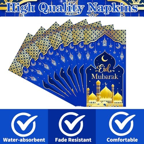 Rakuto Eid Mubarak Napkins Decorations, 100PCS Ramadan Disposable Paper Napkins Decorations for Home, Islamic Star Moon Themed Party Supplies for Home Weddings