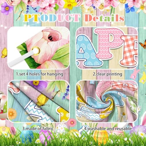 AIBIIN Happy Easter Backdrop Cute Bunny Rabbit Happy Easter Banner Spring Grass Colorful Egg Party Background Supplies Photo Booth Prop 70.8 x 43.3 inch