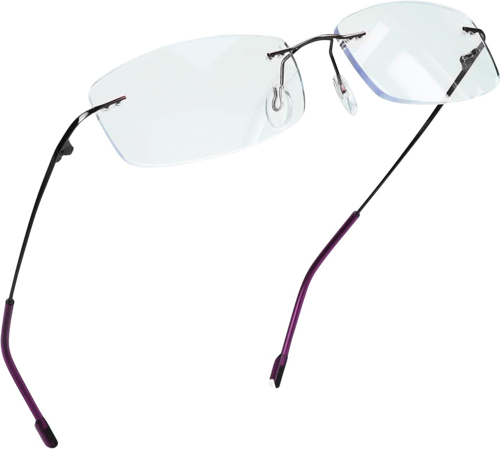 LifeArt Blue Light Blocking Computer Reading Glasses,Men's and Women's Rimless Frame (Purple, +2.25 Magnification)