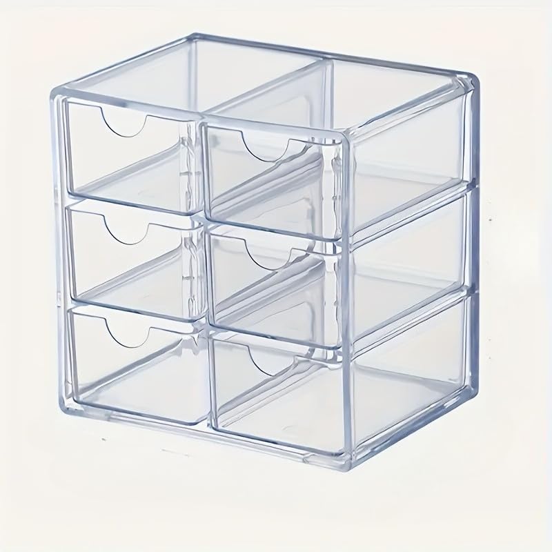 1 Piece Clear Acrylic 6 Drawer Desktop Organizer Storage Box Multi Layer Cosmetic Jewelry Holder Makeup Skincare Organizer Case Office Supplies Container for Vanity Desk Accessories Display