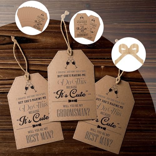 10 Pcs Groomsman Proposal Card Label Set Groomsman Gift and Bridesmaid Gift 6" x 4" Proposal Box Hang Tag Bottle Label for Wedding Supplies (She Makes Me Do This)
