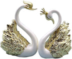 Swan Cake Toppers Set with Crown Swan Figurine Creative 2-Piece Cake Decoration for Birthday Wedding Desktop & Car Ornament