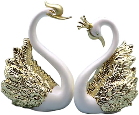 Swan Cake Toppers Set with Crown Swan Figurine Creative 2-Piece Cake Decoration for Birthday Wedding Desktop & Car Ornament