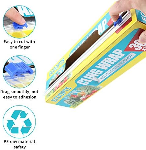 ECOOPTS Cling Wrap Plastic Food Wrap with Slide Cutter and BPA Free Plastic Wrap 12IN×1000FT