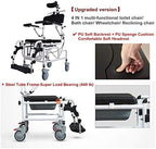 Tilt Shower Commode Chair Personal Mobility Assist Toilet Commode Wheelchair Transport Rolling Chair Waterproof with Padded Flip-up Arm and Foot Rests Adjustable Headrest (with Headrest)