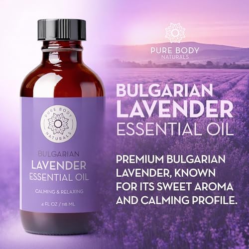 Pure Body Naturals Bulgarian Lavender Essential Oil, 4 Fl Oz - Therapeutic Grade 100% Pure Lavender Essential Oil from Bulgaria – for Diffuser, Aromatherapy & DIY