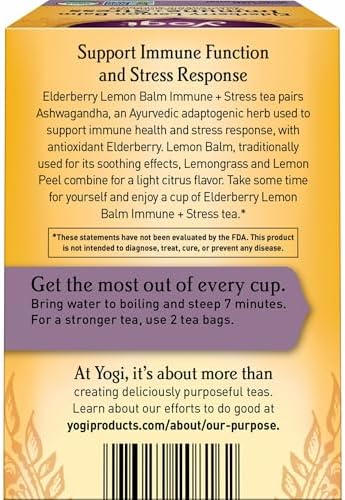 Yogi Tea Elderberry Lemon Stress & Immune Support Tea - 16 Tea Bags, 4 Packs - With Ashwagandha, Lemongrass, Licorice Root & More
