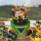 Truck Cake Topper, 49pcs Monster Car Theme Birthday Party Supplies, Red, Green, Blue Cake Decorations for Kids Birthday, Baby Shower Party Decorations