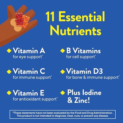 L’il Critters Gummy Vites Daily Gummy Multivitamin for Kids, Vitamin C, D3 for Immune Support Cherry, Strawberry, Orange, Pineapple and Blueberry Flavors, 70 Count Gummies