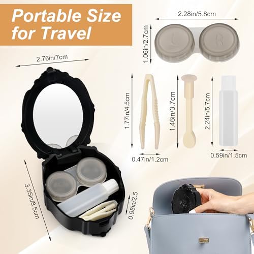 AHIER Contact Lens Case Rose Design Portable Contact Lenses Container Holder Storage Box for Home and Travel with Mirror