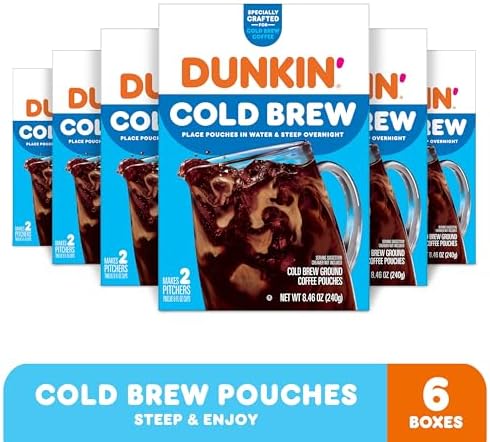 Dunkin’ Cold Brew Ground Coffee Pouches, 8.46 oz. Box, 6 Count