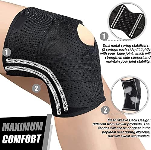 Knee Brace for Knee Pain, Compression Knee Support with Side Stabilizers for Women and Men, Knee Pad for Meniscus Tear Relief,Running, Workout (Black，L)