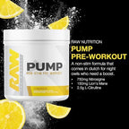 RAW Pump Stim Free Pre Workout (Lemonade) - Non-Stimulant Pre Workout Supplement Powder Nitric Oxide Booster - Pre Workout Supplements Drink for During Workout - 40 Servings