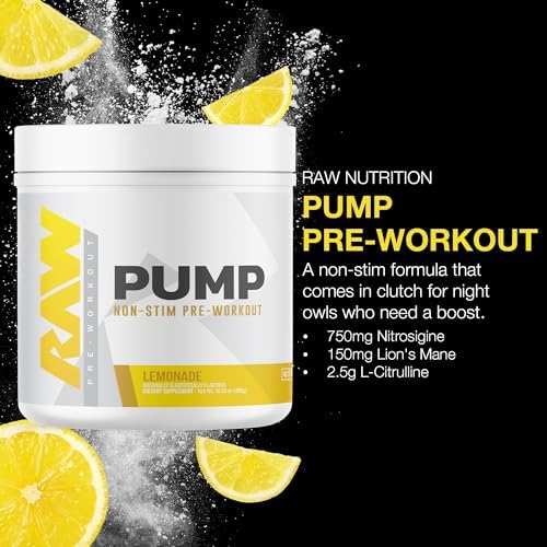 RAW Pump Stim Free Pre Workout (Lemonade) - Non-Stimulant Pre Workout Supplement Powder Nitric Oxide Booster - Pre Workout Supplements Drink for During Workout - 40 Servings