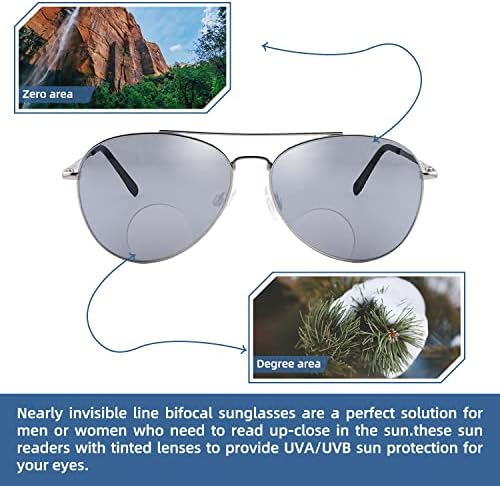 Classic Bifocal Sunglasses,Men's Command Aviator Metal Reading Glasses 2.0