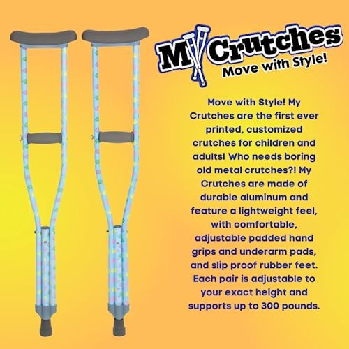 My Crutches - Fashion Designed Youth Crutches for Kids/Teens w Adjustable Handgrip and Length - Cactus - for Heights 4'5" to 5'1" - Made of Lightweight, Durable Aluminum w Underarm Padding