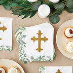 Sparkle and Bash Baptism Napkins Cross Design for Christening Decorations - 100 Pack, 2-Ply, 6.5 x 6.5 In