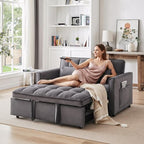 53" Sleeper Sofa, 3 in 1 Convertible Sofa Bed & Pull Out Couch, Modern Velvet Loveseat with Adjustable Backrest, Side Storage Pocket & 2 Pillows for Apartment Living Room, Grey