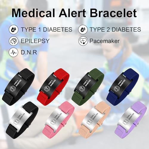 Medical Alert Bracelet for Women Men, Adjustable Medical Alert ID Wristband for Diabetic D.N.R Pacemaker Epilepsy