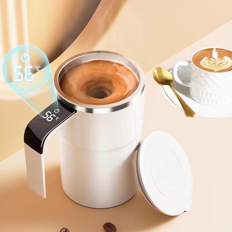 380ML Magnetic Stirring Coffee Mug, Rechargeable 150mah Automatic Mixer Cup, Stainless Steel Travel Mug with Digital Display (Black)