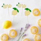 24Pcs Lemon One Cupcake Toppers Glitter Fruit Lemonade First Birthday Cupcake Picks for Lemon Theme Baby Shower 1st Birthday Party Cake Decorations Supplies