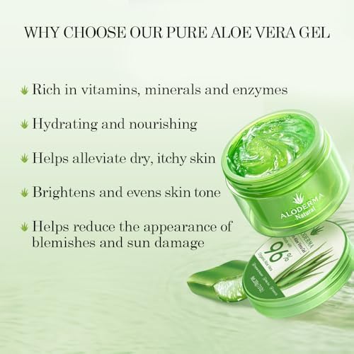 Aloderma Aloe Vera Gel Made within 12 Hours of Harvest with 96% Pure Organic Aloe Vera for Skin, Scalp, & Hair, Soothing Aloe Face Moisturizer, Multipurpose, Hydrating Aloe Gel, 7.05oz