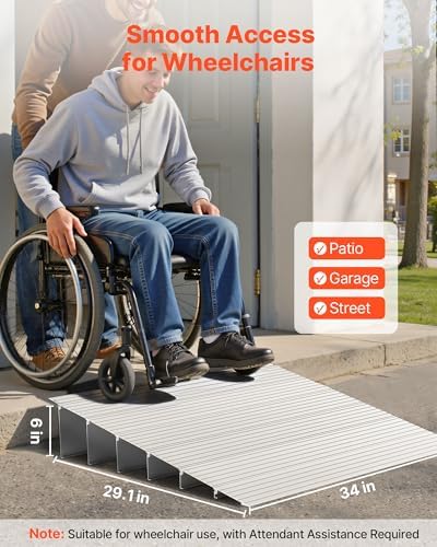 VEVOR Door Threshold Ramp, 6 inch Rise, Aluminum Alloy Threshold Ramp Rated 800 lbs Load Capacity, Handicap Ramps for Home Steps for Wheelchair, Scooters, Power Chairs, Walkers, Bicycle, Tricycle