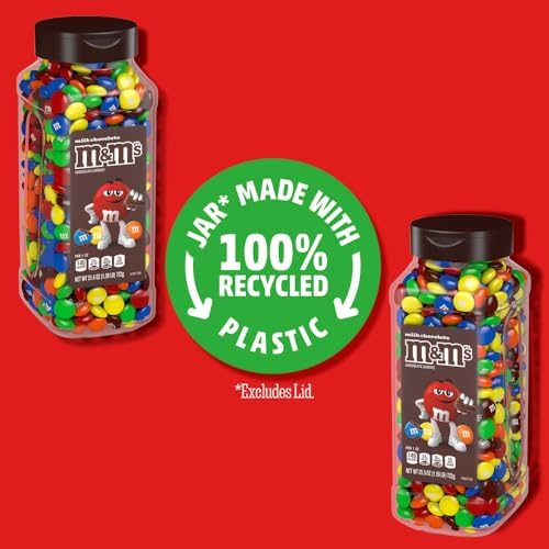 M&M's Milk Chocolate Bulk Candy in Resealable and Recyclable Jars, Party Size Assorted Chocolate Candies, Movie Night Snacks, Candy Buffet, 25.5 Oz Each (Pack of 2)